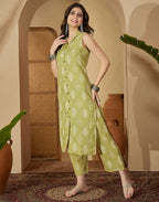 Cotton Blend Printed V-Neck Co-ord Set
