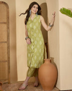 Cotton Blend Printed V-Neck Co-ord Set