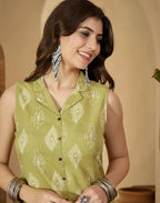 Cotton Blend Printed V-Neck Co-ord Set