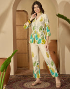 Cotton Blend Printed V-Neck Co-ord Set