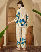 Cotton Blend Printed V-Neck Co-ord Set
