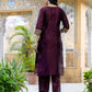 Purple Silk Blend Weaving Straight Kurta Set for Women with Pant & Dupatta