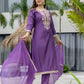 Purple Silk Embroidered Straight Kurta Set with Pant & Dupatta under 1299