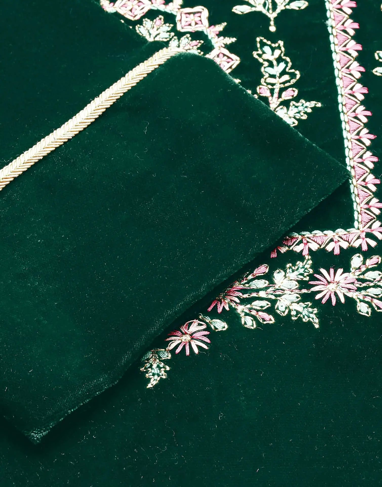 Dark Green Velvet Straight Kurta Set with Pants & Dupatta under 1000