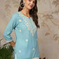 Rayon Chikankari Straight Round Neck Short Kurti