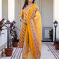 Cotton Blend Foil Printed and Printed Lace Straight Kurta with Pant & Dupatta