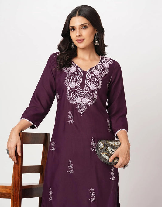 Cotton Embroidered Straight Kurti