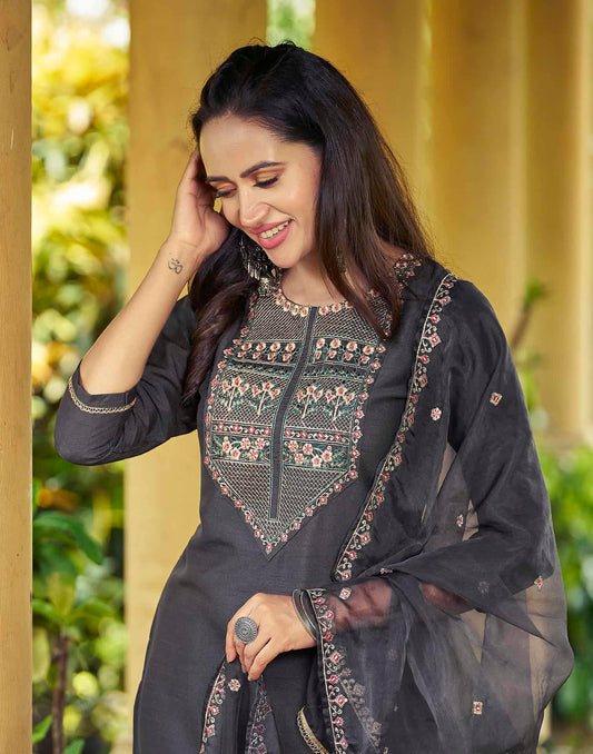 Straight cuts silk kurta set for women with pant dupatta under 1299