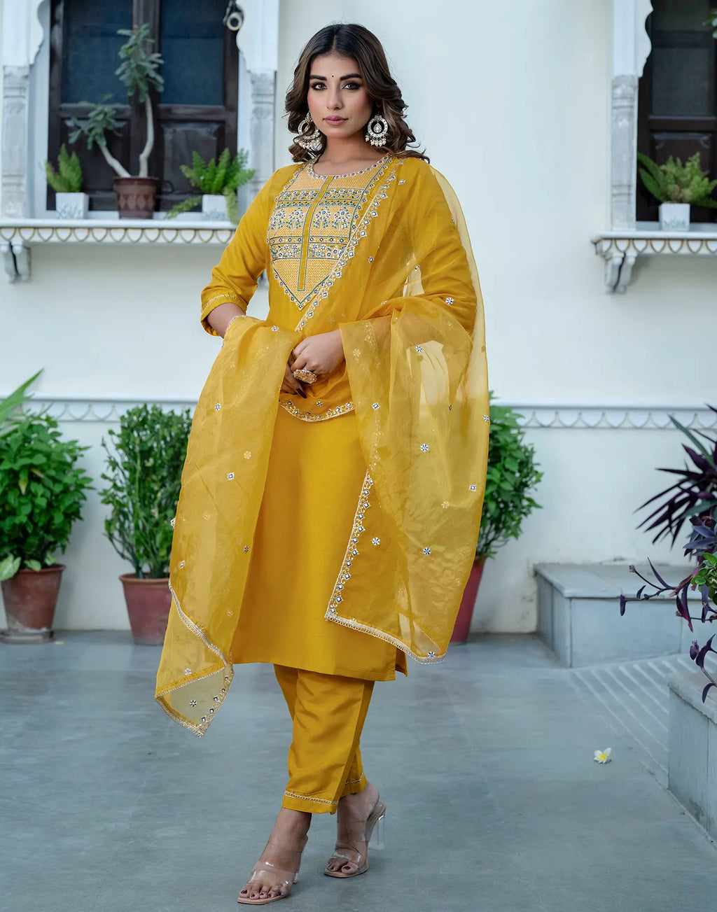 Silk Blend Embroidered Straight 3 Piece Kurta Set
