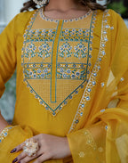 Silk Blend Embroidered Straight 3 Piece Kurta Set