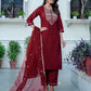 Maroon silk straight kurta set with dupatta under 799 festive wear