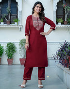Silk Blend Embroidered Straight 3 Piece Kurta Set