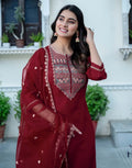 Silk Blend Embroidered Straight 3 Piece Kurta Set