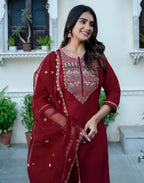 Silk Blend Embroidered Straight 3 Piece Kurta Set