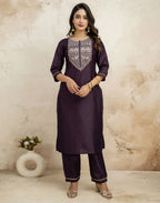 Silk Blend Embroidered Straight 3 Piece Kurta Set