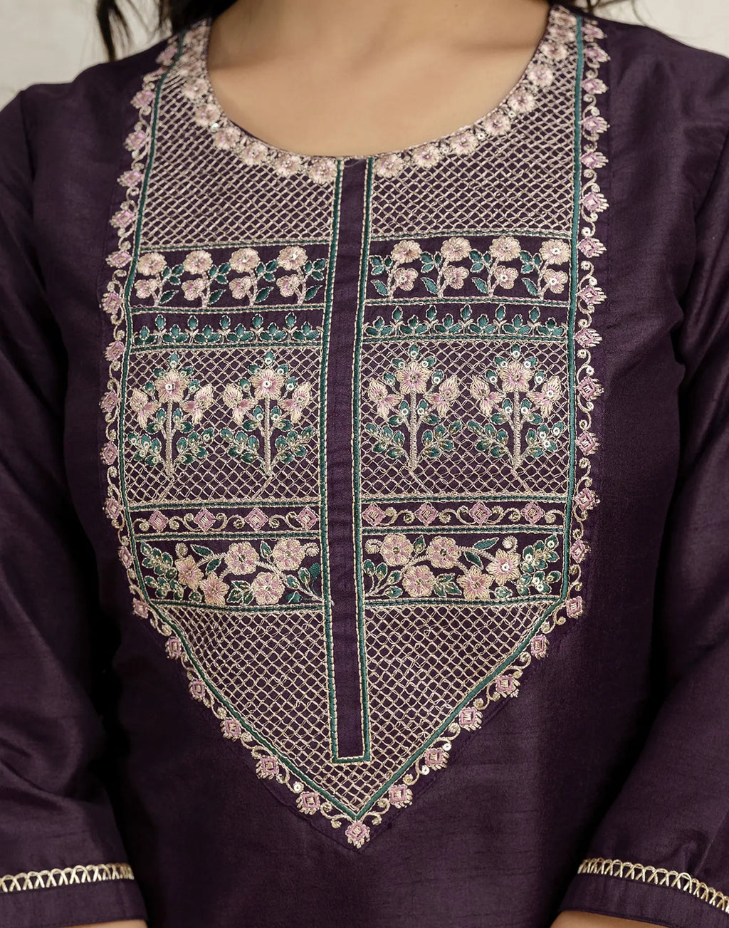 Silk Blend Embroidered Straight 3 Piece Kurta Set