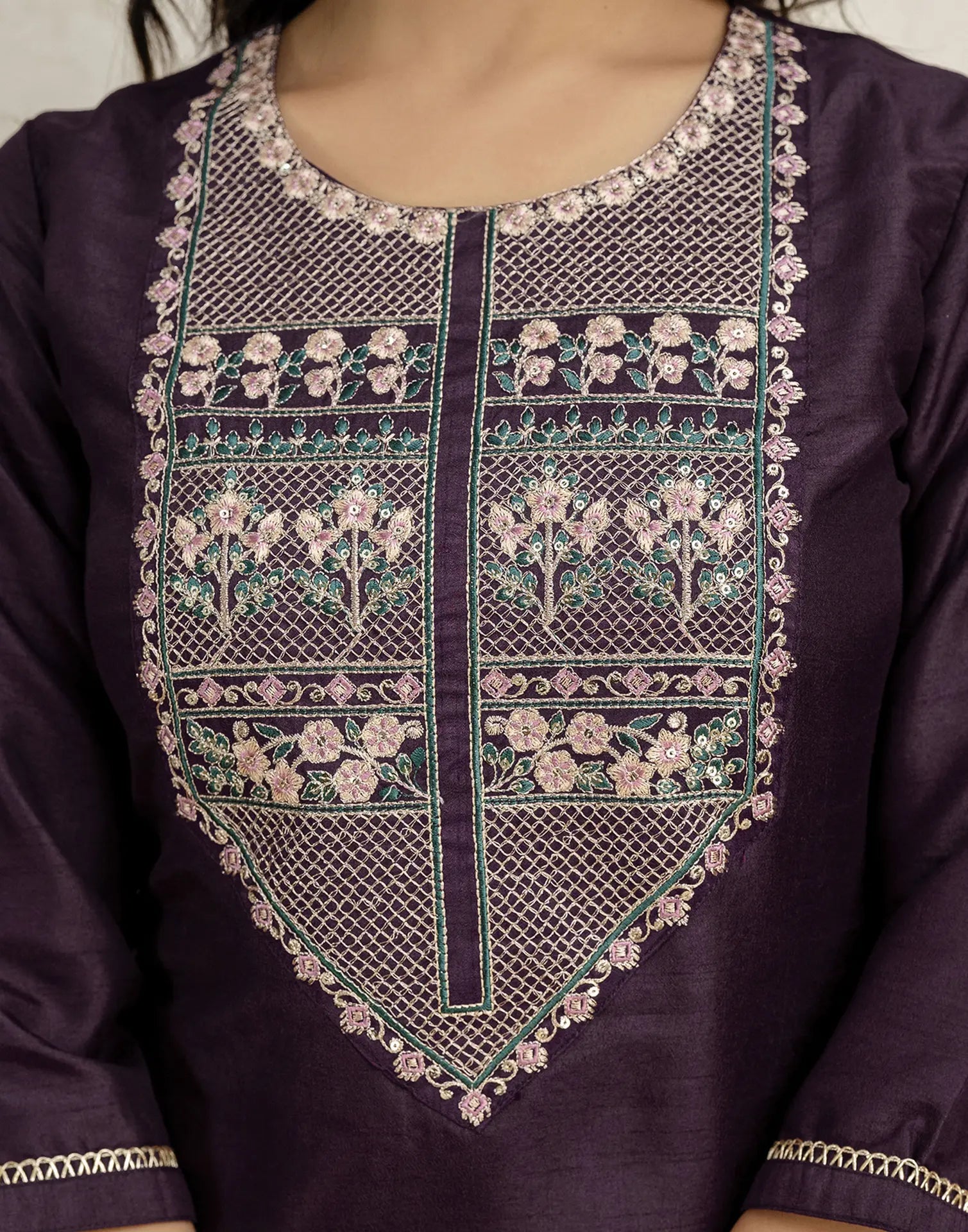 Silk Blend Embroidered Straight 3 Piece Kurta Set