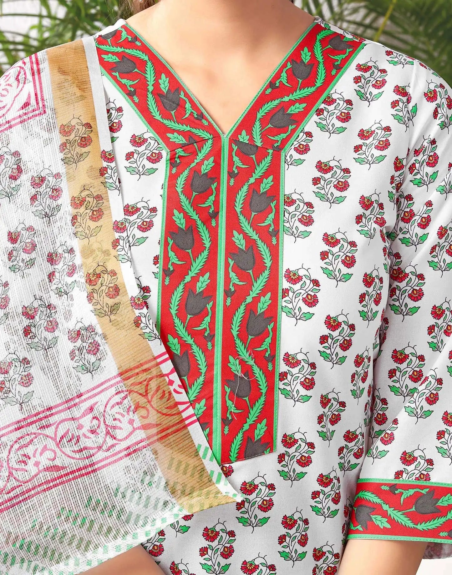 Affordable White Rayon Floral Printed Kurta Set with dupatta 