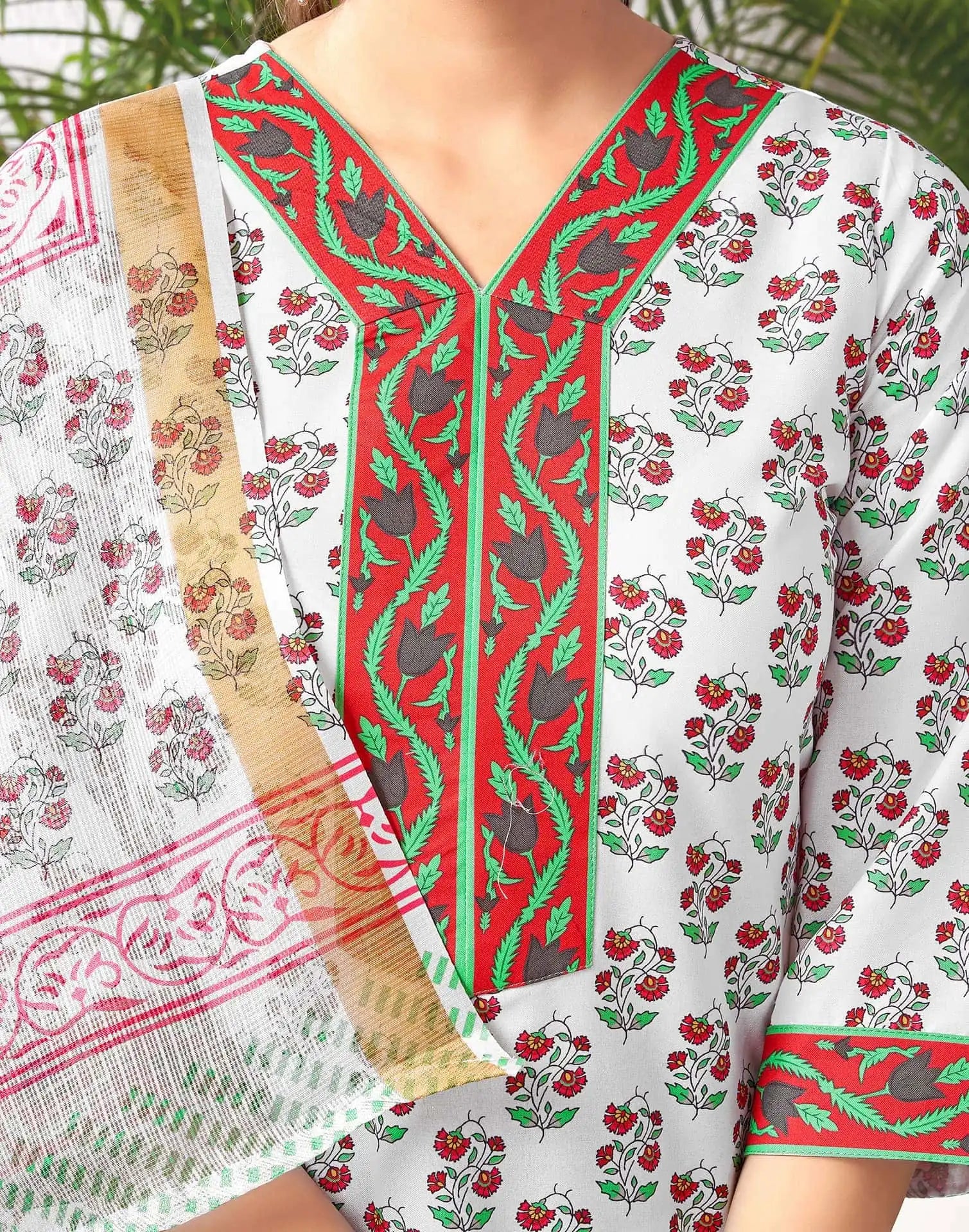 Affordable White Rayon Floral Printed Kurta Set with dupatta 