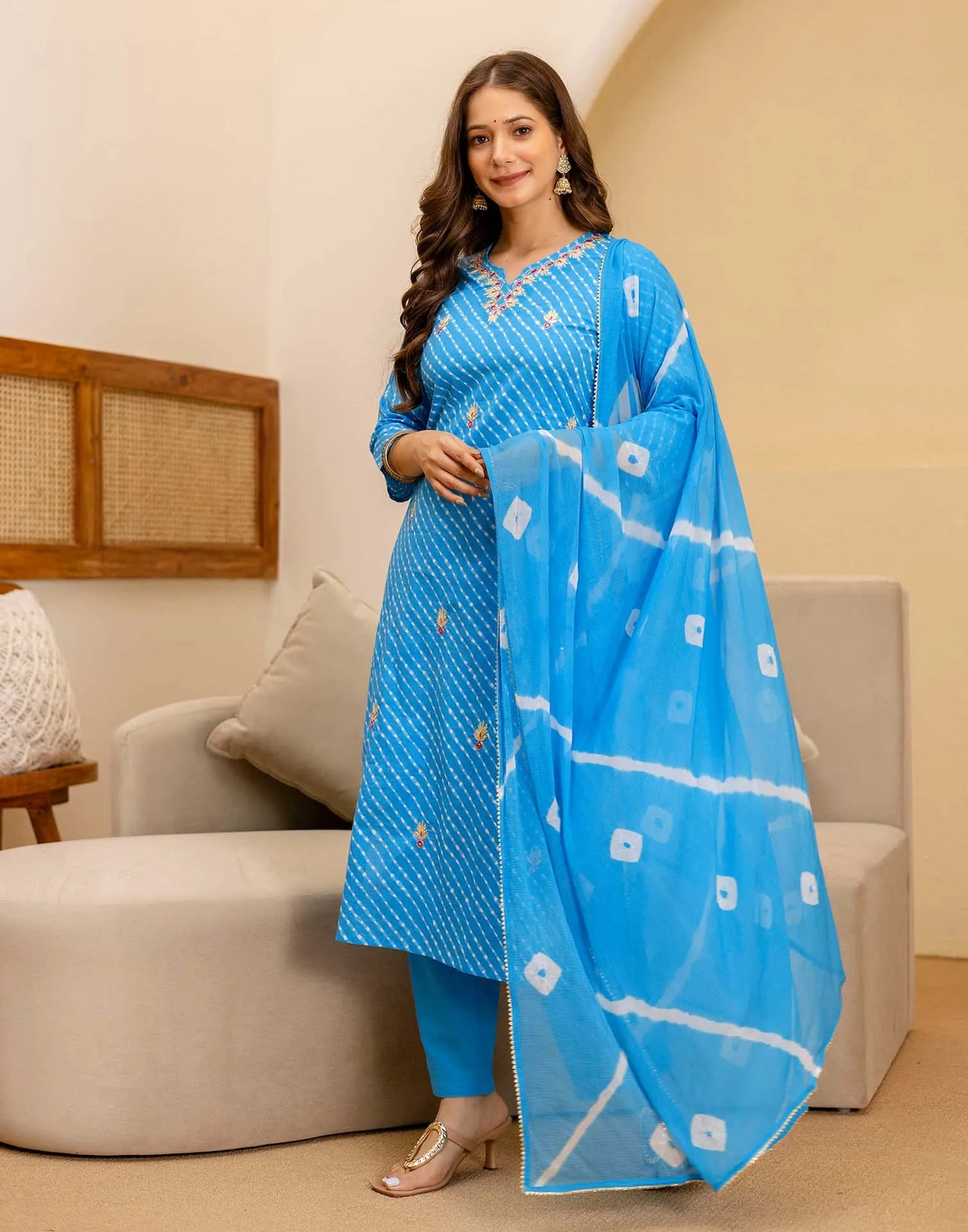 Cotton Printed Straight Kurta with Pant & Dupatta