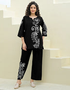 Skylee Cotton Embroidered Round Neck Co-ord Set For Woman
