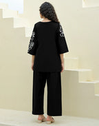 Skylee Cotton Embroidered Round Neck Co-ord Set For Woman