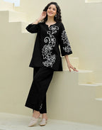 Skylee Cotton Embroidered Round Neck Co-ord Set For Woman