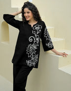 Skylee Cotton Embroidered Round Neck Co-ord Set For Woman