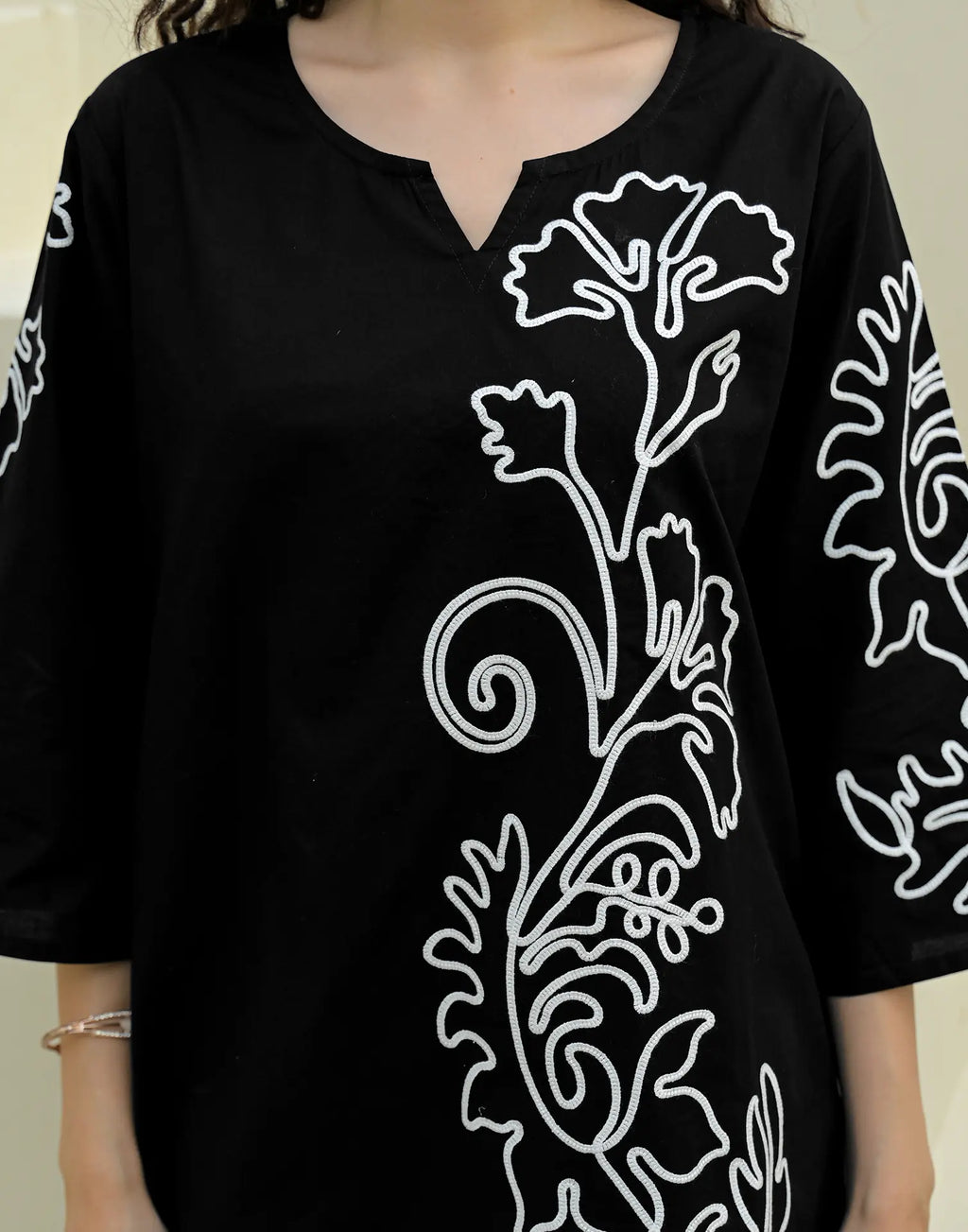 Skylee Cotton Embroidered Round Neck Co-ord Set For Woman