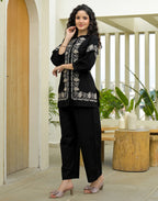 Skylee Cotton Embroidered Mandarin Collar Co-ord Set For Woman
