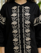 Skylee Cotton Embroidered Mandarin Collar Co-ord Set For Woman