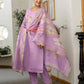 skylee Affordable Purple Silk Embroidered Round-Neck Straight Kurti with Pant & Dupatta under 999