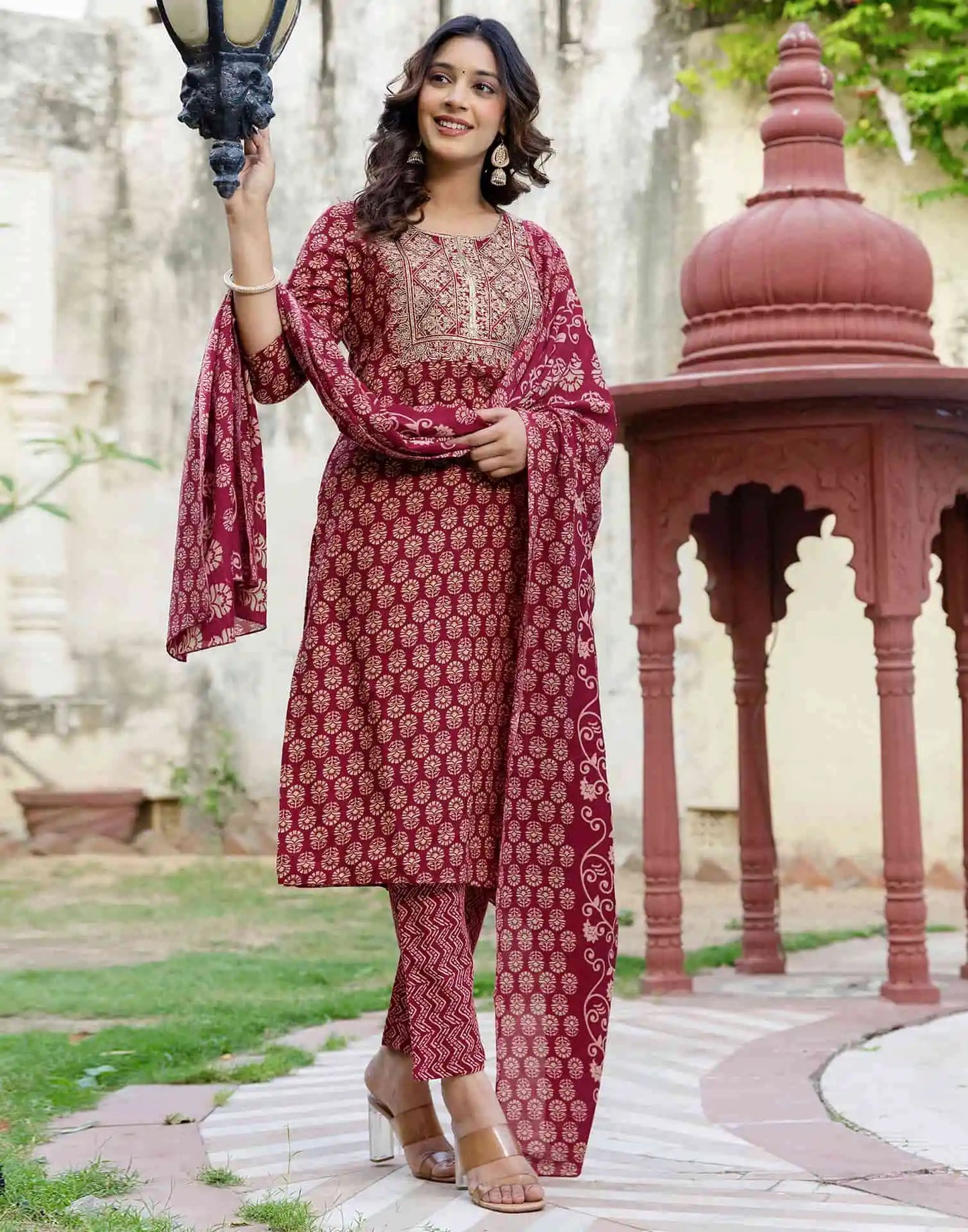 Cotton Printed Straight Kurta with Pant & Dupatta