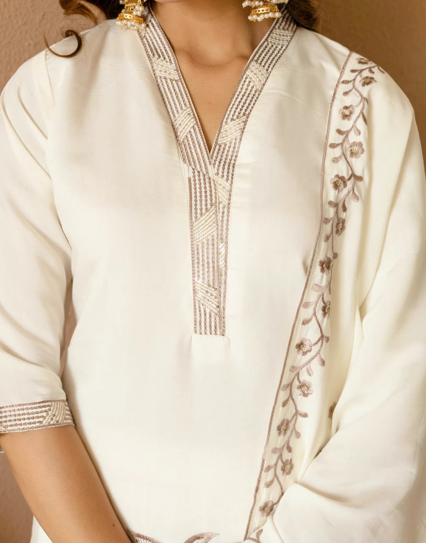 White Silk Embroidered Straight Kurta Set with Pant & Dupatta for Women Casual & Daily Wear under 1299