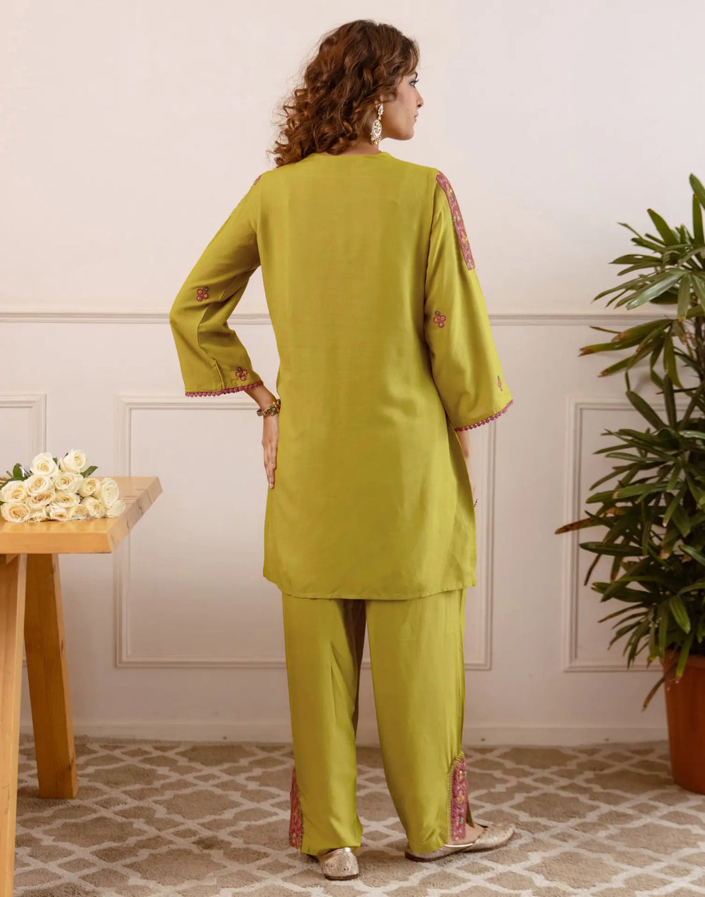 Skylee Rayon Embroidered V-Neck Co-ord Set For Woman