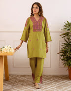 Skylee Rayon Embroidered V-Neck Co-ord Set For Woman