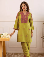 Skylee Rayon Embroidered V-Neck Co-ord Set For Woman