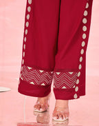 Dark Red Embroidered Cotton Spread Neck Co-ords Set