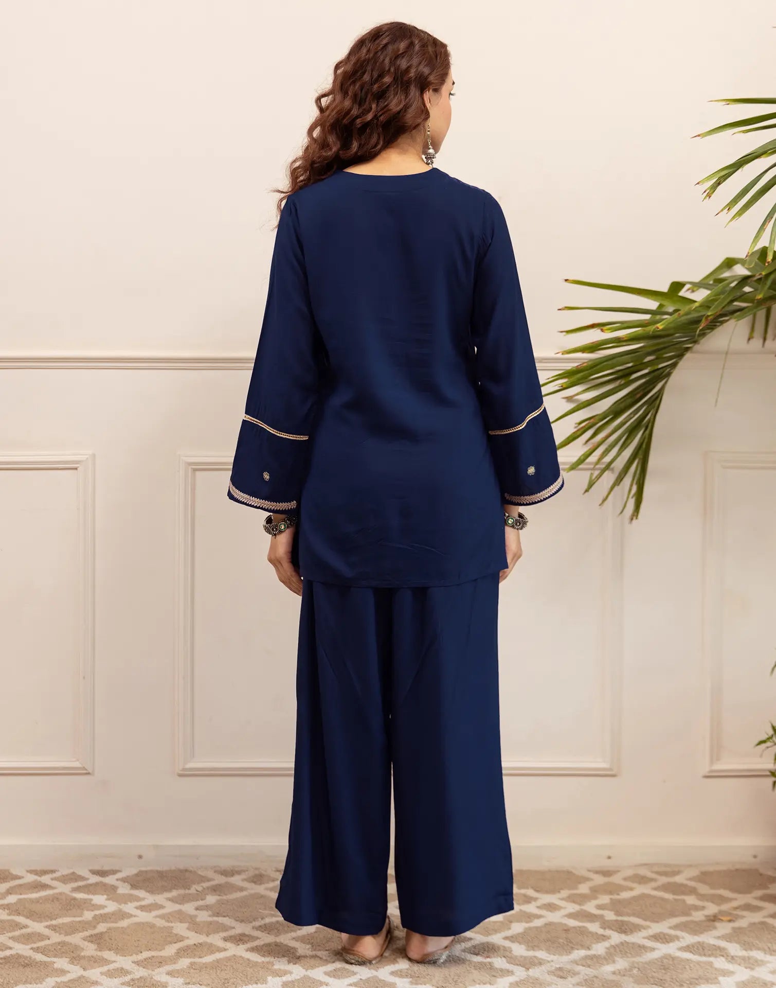 Skylee Rayon Embroidered V-Neck Co-ord Set For Woman