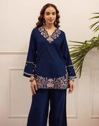Skylee Rayon Embroidered V-Neck Co-ord Set For Woman