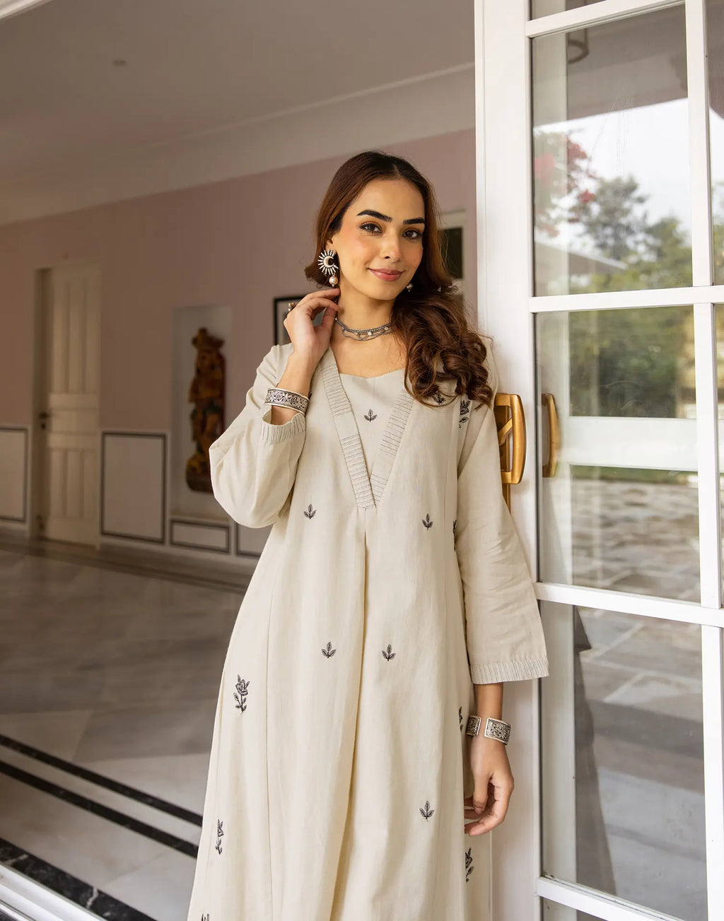 Skylee Cotton Embroidered Square Neck Co-ord Set For Woman