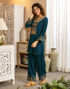 Skylee Rayon Embroidered V-Neck Co-ord Set For Woman
