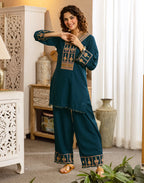 Skylee Rayon Embroidered V-Neck Co-ord Set For Woman