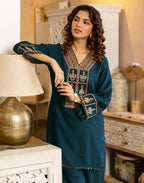 Skylee Rayon Embroidered V-Neck Co-ord Set For Woman