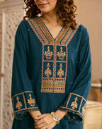 Skylee Rayon Embroidered V-Neck Co-ord Set For Woman