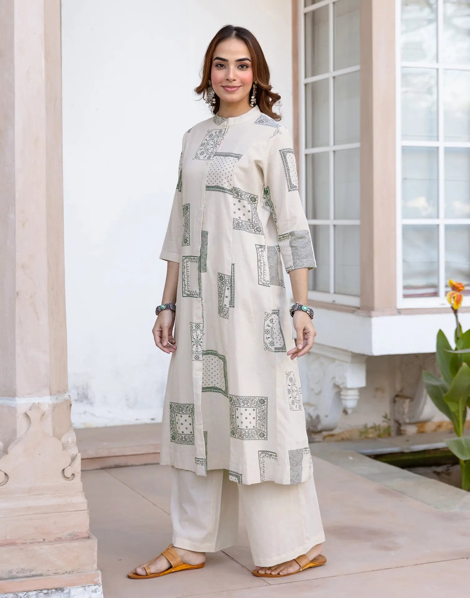 Skylee Cotton Printed Mandarin Collar Co-ord Set For Woman
