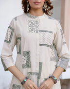 Skylee Cotton Printed Mandarin Collar Co-ord Set For Woman