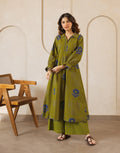 Citrine Green Collared Neck Printed A-Line Ethnic Co-ord Set