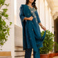 Skylee Blue Cotton Embroidered Straight Kurta Set for Women