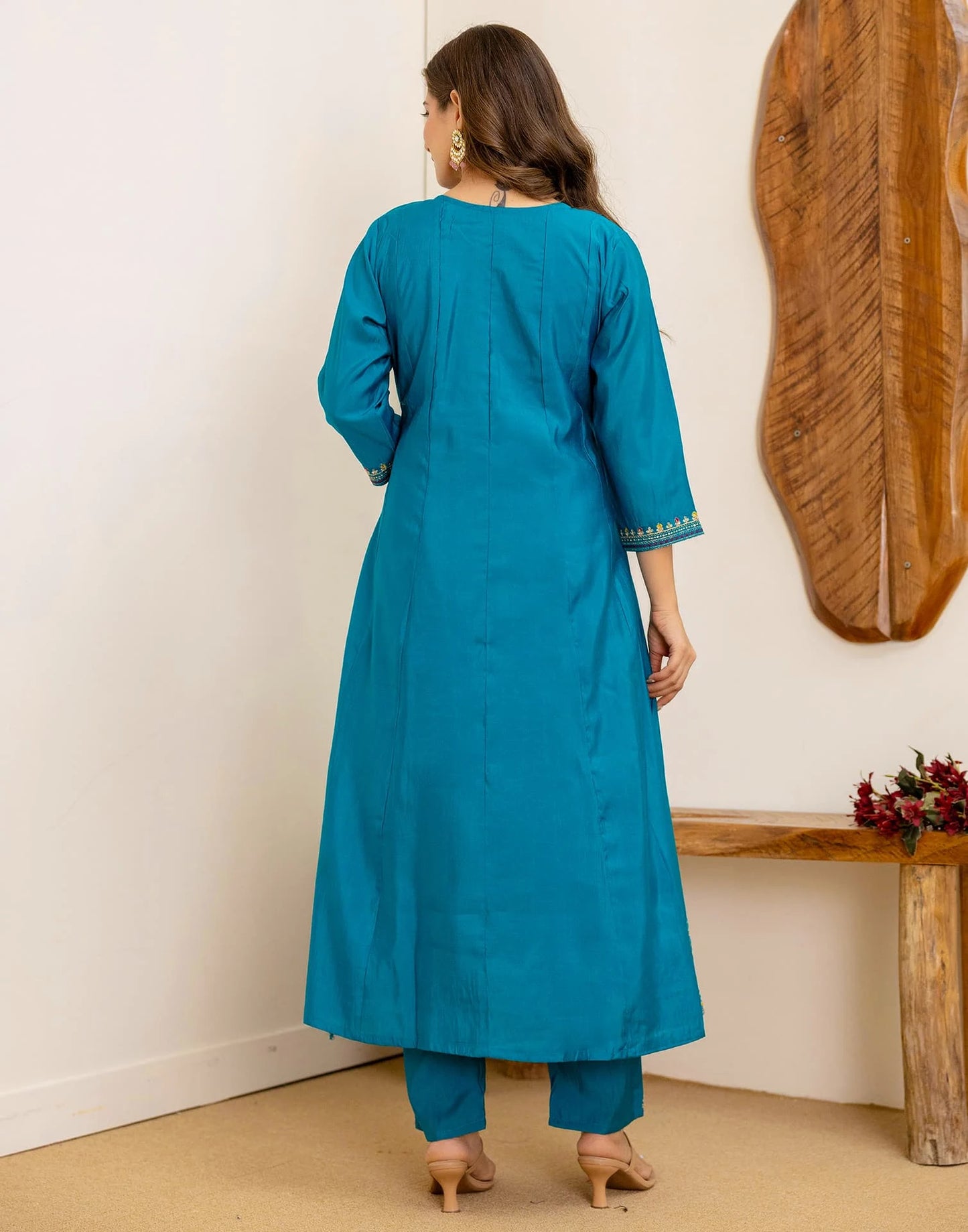 Blue Silk Embroidered Anarkali Kurta Set with Pant and Dupatta for Women Festive Wear under 1299